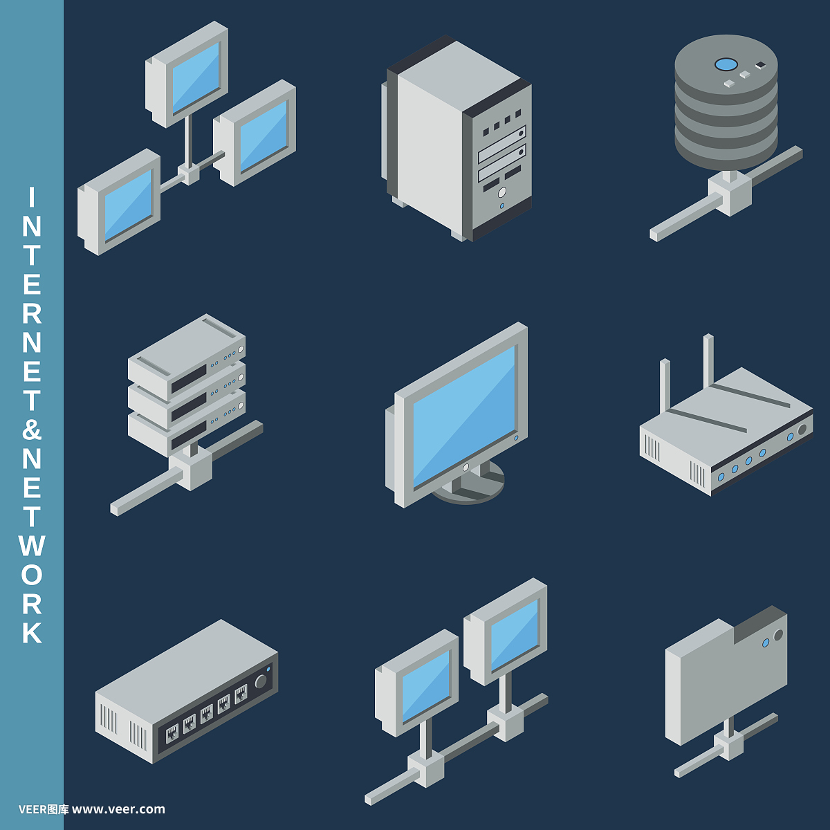 互联网和网络设备等距图标