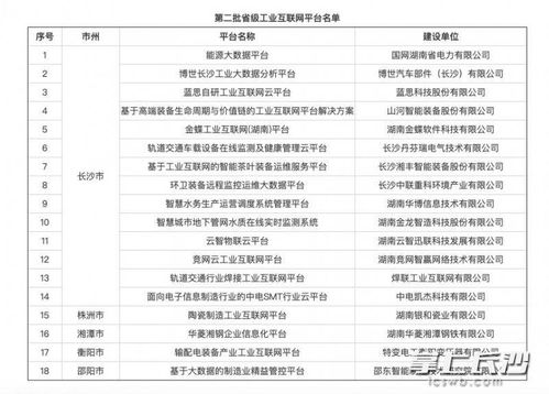 湖南公布第二批共18个省级工业互联网平台 长沙14家
